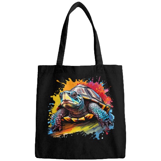 Turtle Pet Colorful Eastern Box Turtle Lover Splash Art Bags