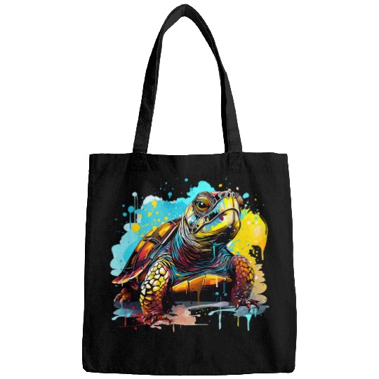 Turtle Pet Colorful Eastern Box Turtle Lover Splash Art 1 Bags