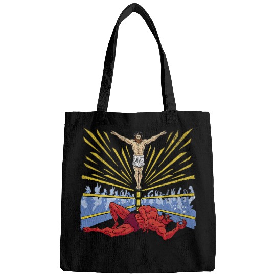 Sport Wrestling Jesus Satan Funny Christian Faith Sarcastic Cute Bags