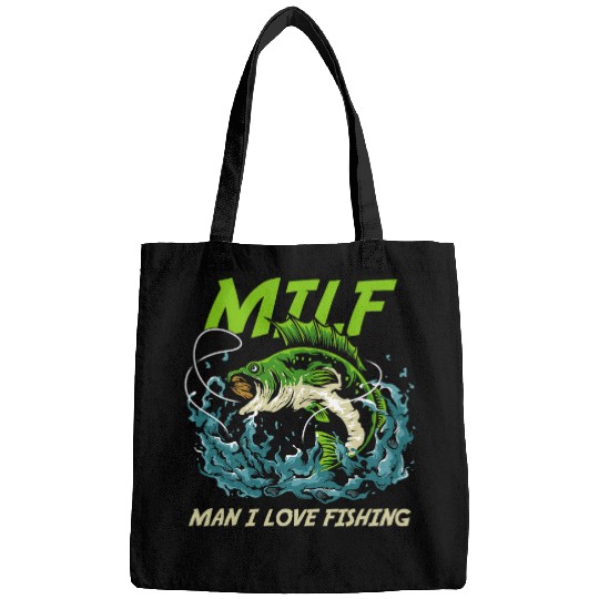 Fishing Fun Man I Love Fishing Attractive Woman MILFS Bags