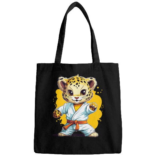 Book Fun Cartoon Comic Book Style Leopard Practicing Karate Bags
