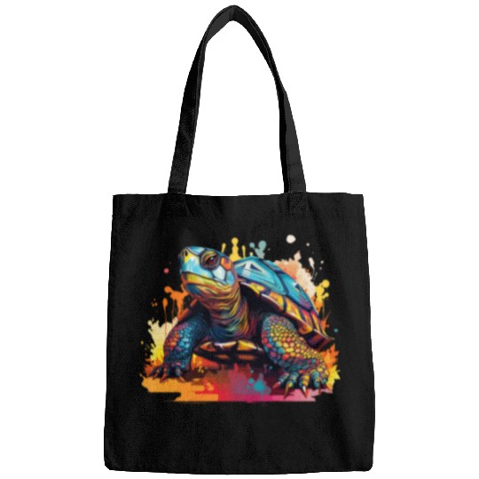 Turtle Pet Eastern Box Turtle Lover Colorful Splash Art Bags