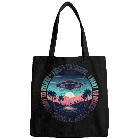 Aliens UFO I want to believe UFO funny graphic alien flying saucer Bags