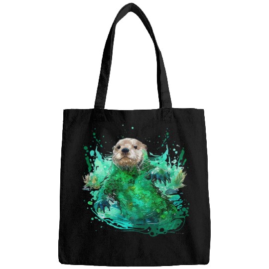 Otter Pet Otters Earth Day Restore Earth Sea Otter Watercolor Art Green Theme Bags