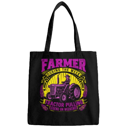 Tractor Fun Funny Farmer Mom Grandma Tractor Pulling Legend Cool vintages Bags