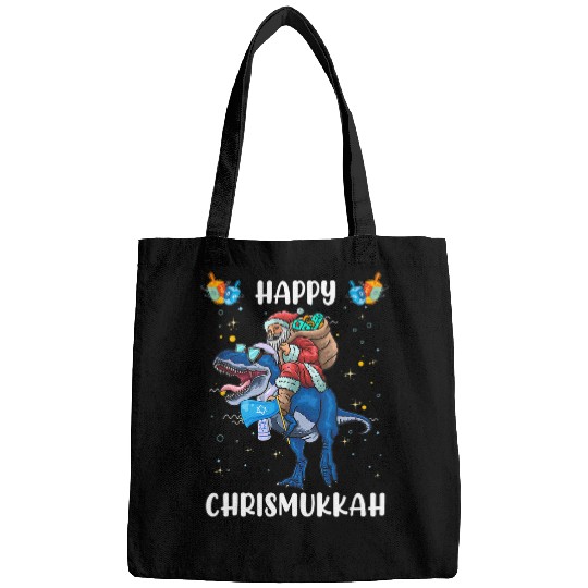 Dinosaur Pet Happy Chrismukkah Santa Riding Dinosaur Funny Hanukkah xmass Bags