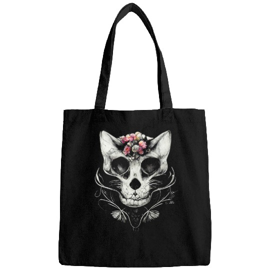 Snake Pet Cat Skull With Snakes And Flowers Tattoo Art Scary Halloween Bags