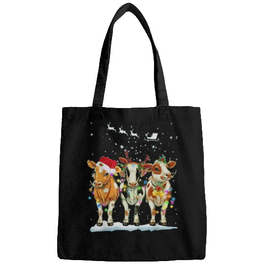 Cow Pet xmass Cow With Christmas Light Happy Holidays Bags