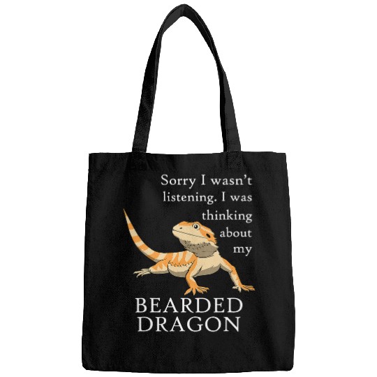 Bearded Dragon Pet Thinking About My Bearded Dragon Funny Lizard Bags