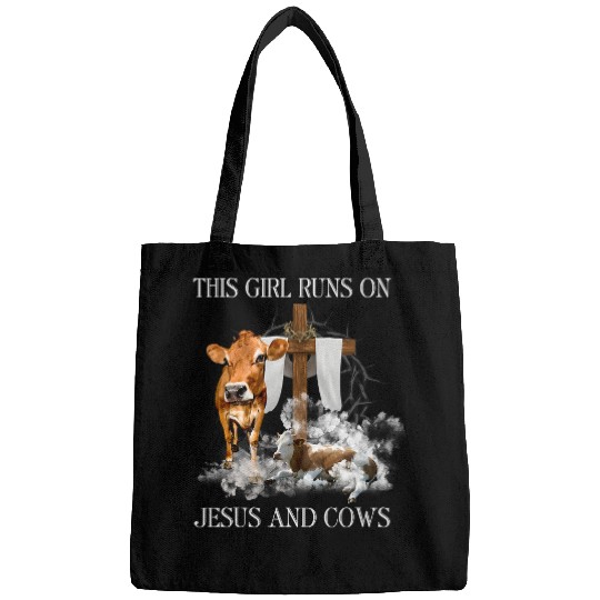 Cow Pet Jesus Christ Christian Farmer Christians Girl Runs On Jesus and Cows Bags