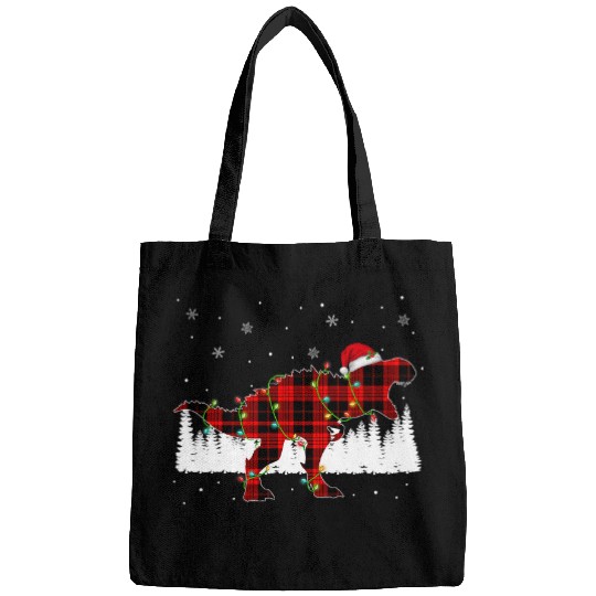 Dinosaur Pet Red Plaid T rexs Santa Hat Christmas Light Dinosaur Pajamas Bags