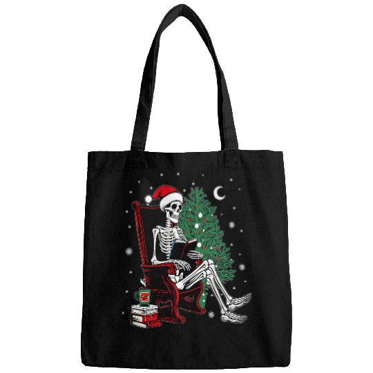 Book Fun Skeletons santa christmas tree reading book book worm Bags