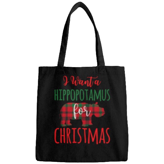 Hippo Pet I Want A Hippopotamus For Christmas Plaid Print Hippo Bags