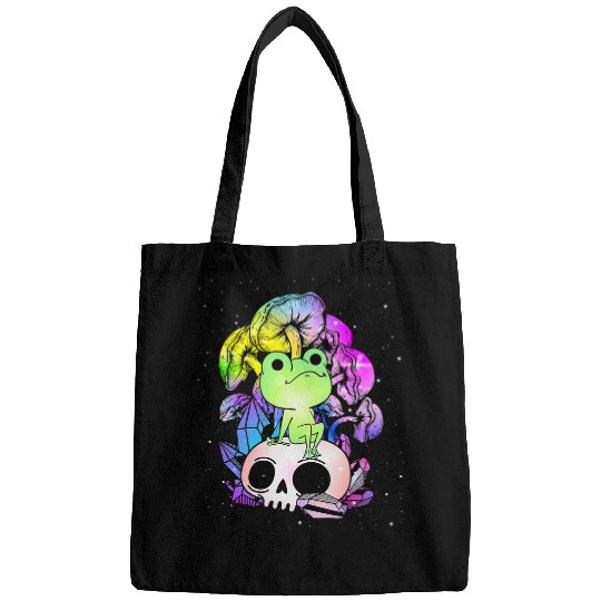 Frog Pet Pastel Goth Frog Kawaii Skull Cottagecore Aesthetic Bags