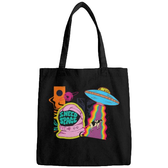 Aliens UFO I Need Space Funky Retro Alien Astronaut Mens Womens Tees Bags