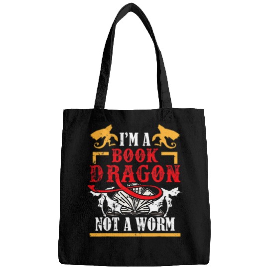 Book Fun im a book dragon not a worm bookworm Bags