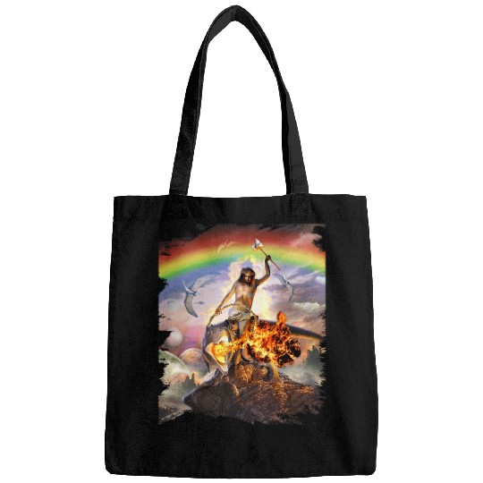 Dinosaur Pet Jesus Riding A Dinosaur TRex Dino Christian Parody Funny Bags