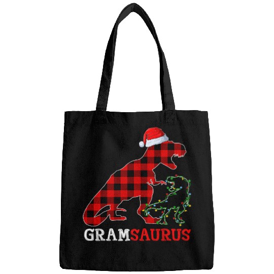 Dinosaur Pet Red Plaid Grampa Dinosaur Kid Christmas Light Santa Hat Bags
