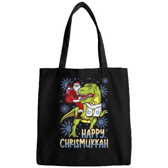 Dinosaur Pet Hanukkah Chrismukkah Santa riding Dinosaur and Star of David Bags