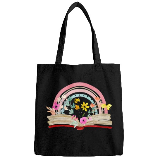 Book Fun Boho Rainbow Reading Floral Books Flowers Aesthetic Bookworm Bags