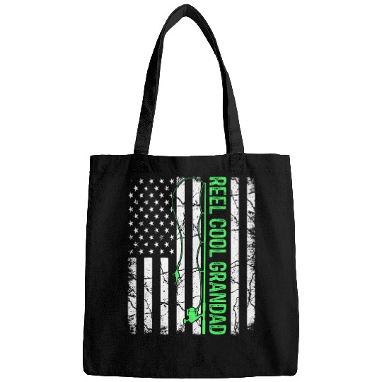 Fishing Fun Mens Reel Cool Grandad Fishing American Flag Grandad Fisherman Bags