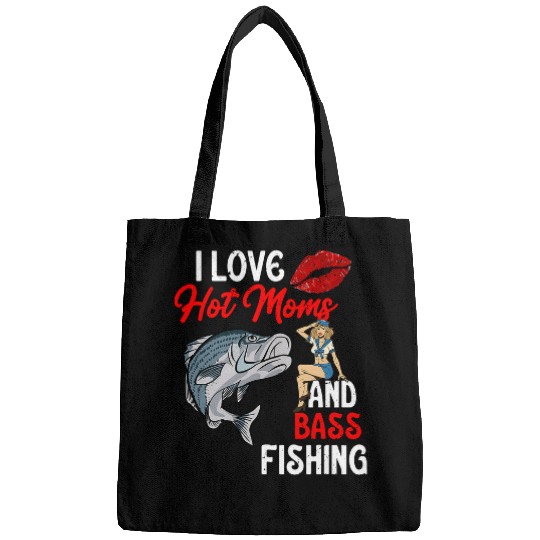 Fishing Fun Mens I Love Hot Moms Funny Fishing Striped Bass for Men Bags