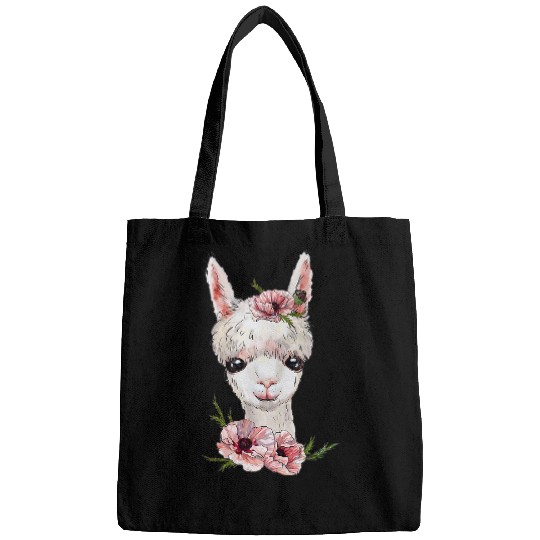 Llama Pet An Adorable Llama Princes With Pink Poppy Flowers Bags