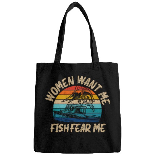 Fishing Fun Mens Women Want Me Fish Fear Me Fisherman Funny Bass Fishing Bags