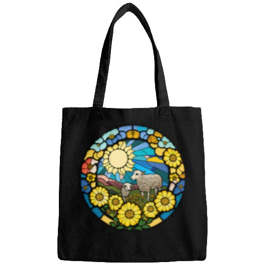 Sheep Pet Stained Glass Sunflowers Sheep Animal Farm Farmer Bags