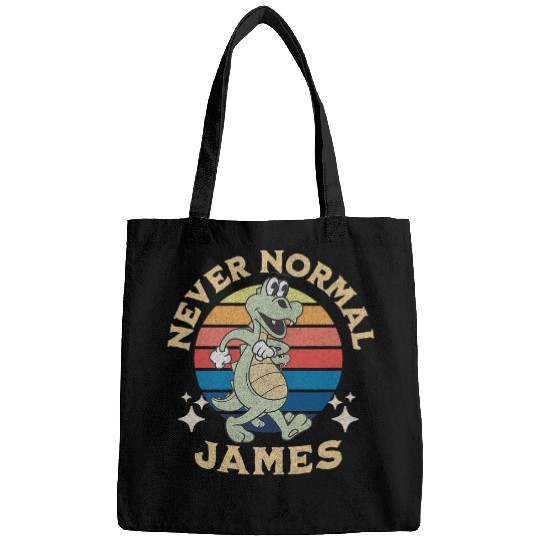 Dinosaur Pet Retro Sun Never Normal James Dinosaur humor funny name Bags