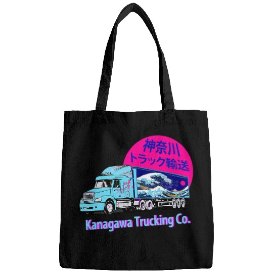 Truck Fun Japanese Great Wave on Semi Truck Driving Sun Rise Kanji Bags