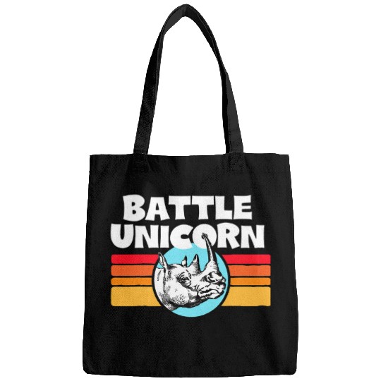 Rhino Pet Battle Unicorns Funny Retro 80s Rainbow Rhino Rhinoceros 2 Bags