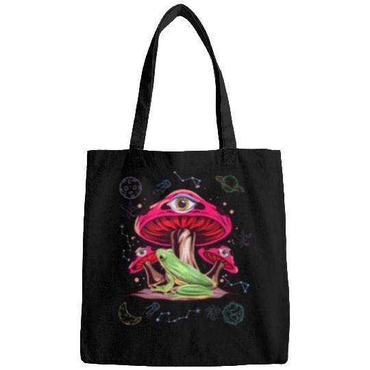 Frog Pet psychedelics Hippie Frog Toad Mushrooms Forest All Seeing Eye Bags
