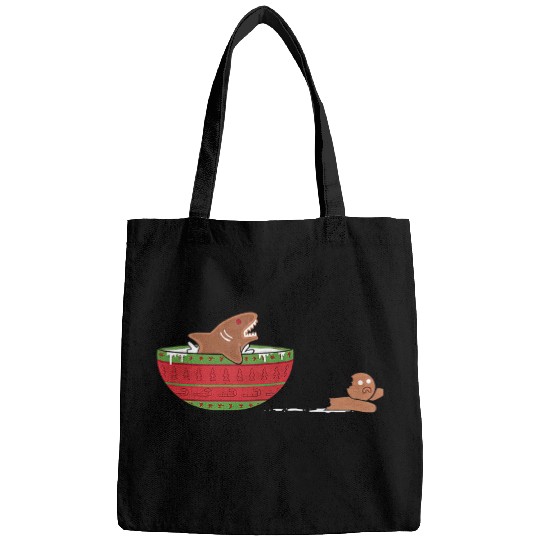 Shark Pet Gingerbread Shark Elf Santa Family Xmas Funny Christmas Jaws Bags