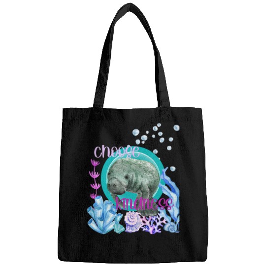 Manatee Pet Choose Kindness Inspirational Watercolor Ocean Bags