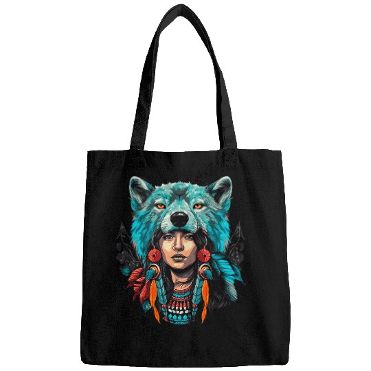 Coyote Mammal Woman wolfs Head Native American Warrior Tradition Bags