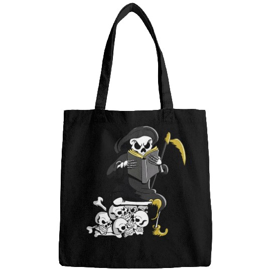 Book Fun Grim Reaper Reading Dark Humor Literature Bags