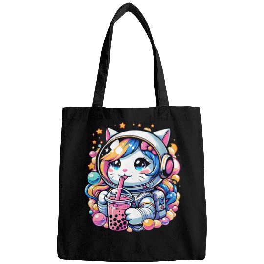 Anime Cute Astronaut Cat In Space Drinking Bubble Boba Tea Bags