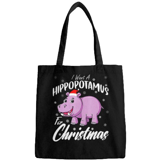 Hippo Pet I Want A Hippopotamus For Christmas xmass Lights Santa Hippo Bags