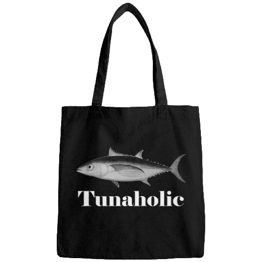 Fishing Fun Tunaholic Albacore Tuna Fishing Illustration Pun Fish Humor Bags