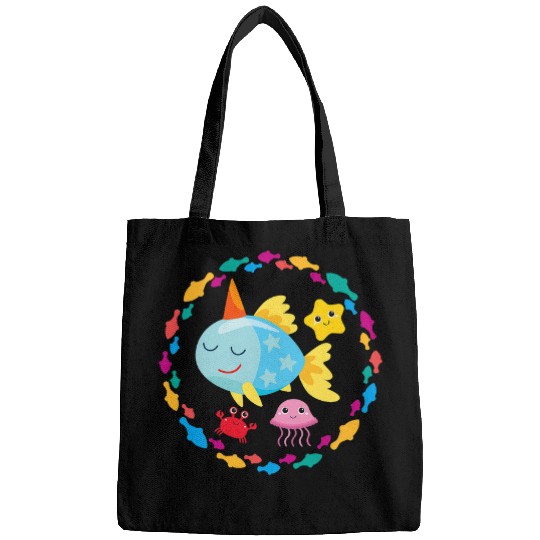 Unicorn Pet Jellyfish gift Colourful unicorn fish starfish crab jellyfish in the circle of fish Bags