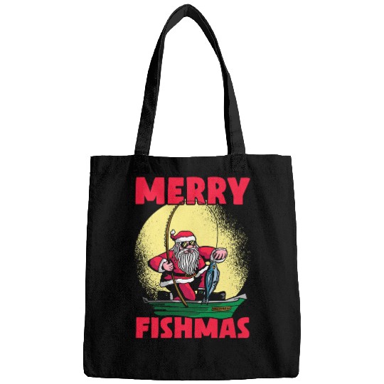 Fishing Fun Merry Fishmas Funny Fishing Santa Angler xmass Bags