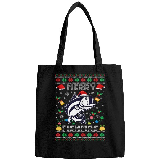 Fishing Fun Merry Fishmas Sweater Fishing Santa Fish Pajamas Fisher Dad Bags