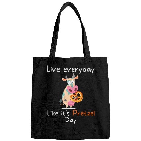 Cow Pet Live Everyday Like Its Pretzel Day Cow With Bagel Funny Bags