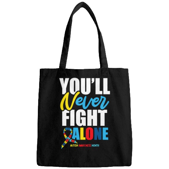 Autism Puzzle Youll Never Fight Alone Advocacy Autism Awareness Month Bags