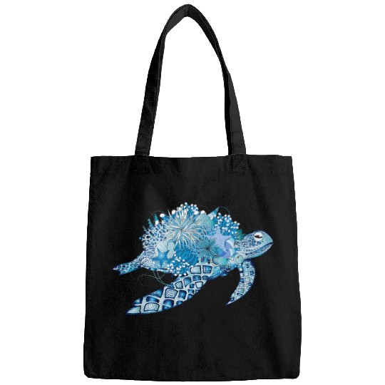 Turtle Pet Imaginative blue turtle with coral Bags