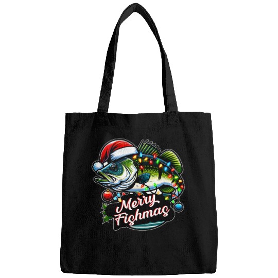 Fishing Fun Merry Fishmas Bass Fish Fishing Fishermen Christmas Bags