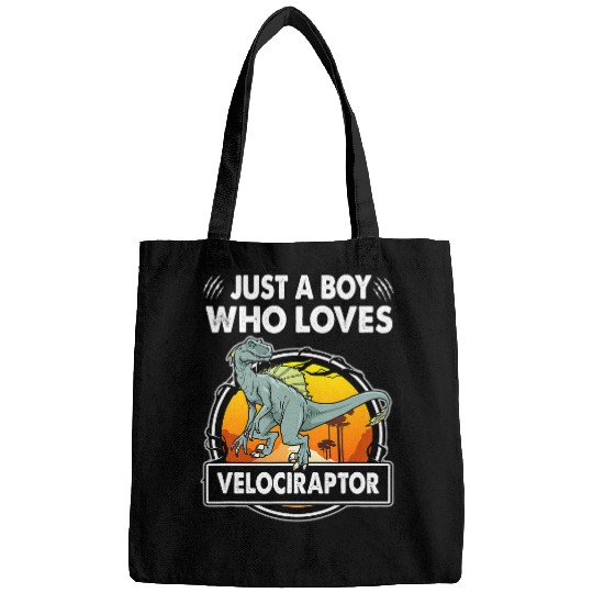 Dinosaur Pet Just A Boy Who Loves Velociraptor Funny Dinosaur Prehistoric Bags