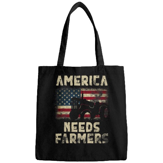 Tractor Fun driving America Needs Farmers Tractor American Flag Bags