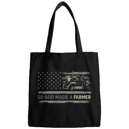 Tractor Fun driving American Flag Tractor God Made A Farmer Farming Bags